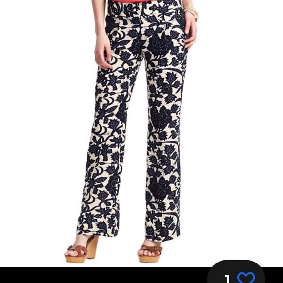 ANN TAYLOR LOFT NAVY & WHITE LINEN MARISA PANTS - Picture 3 of 9